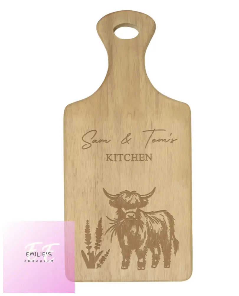 Personalised Highland Cow Paddle Chopping Board