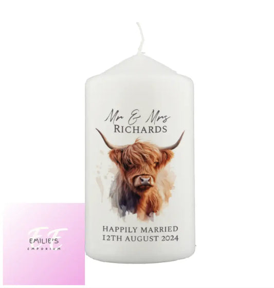 Personalised Highland Cow Pillar Candle