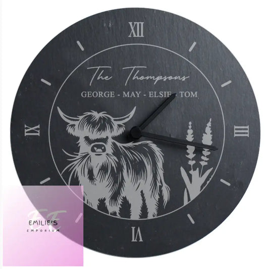 Personalised Highland Cow Slate Clock