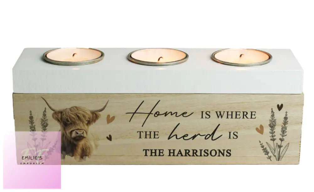 Personalised Highland Cow Triple Tea Light Box