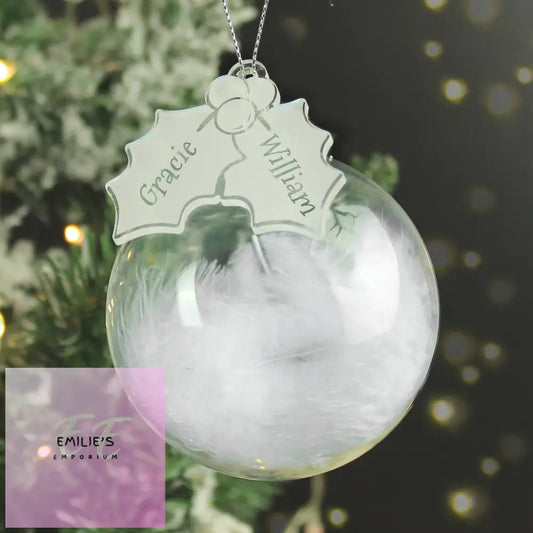 Personalised Holly Acrylic White Feather Bauble