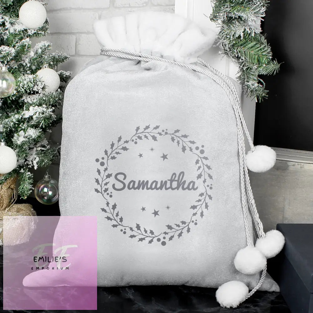 Personalised Holly Grey Christmas Sack