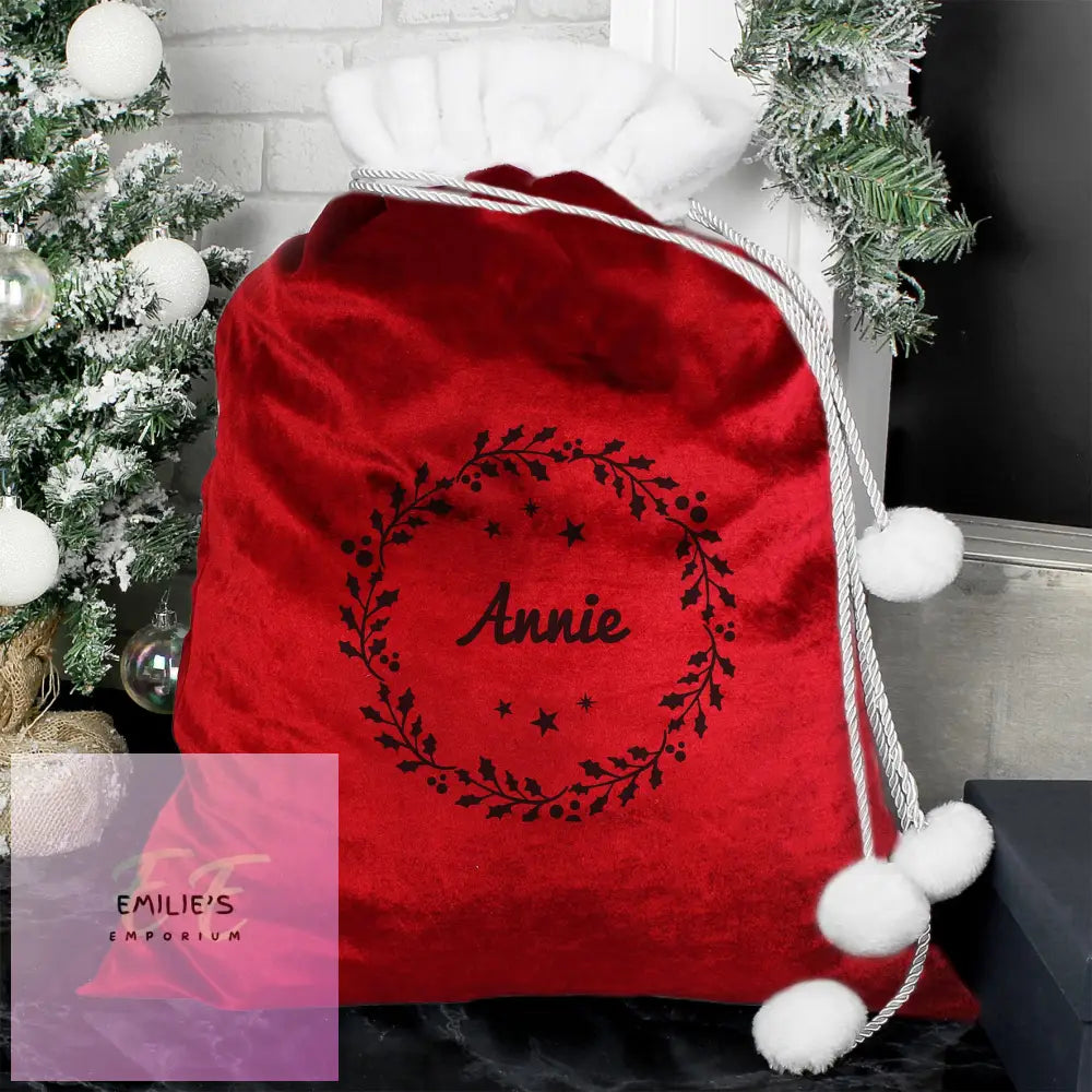 Personalised Holly Red Christmas Sack