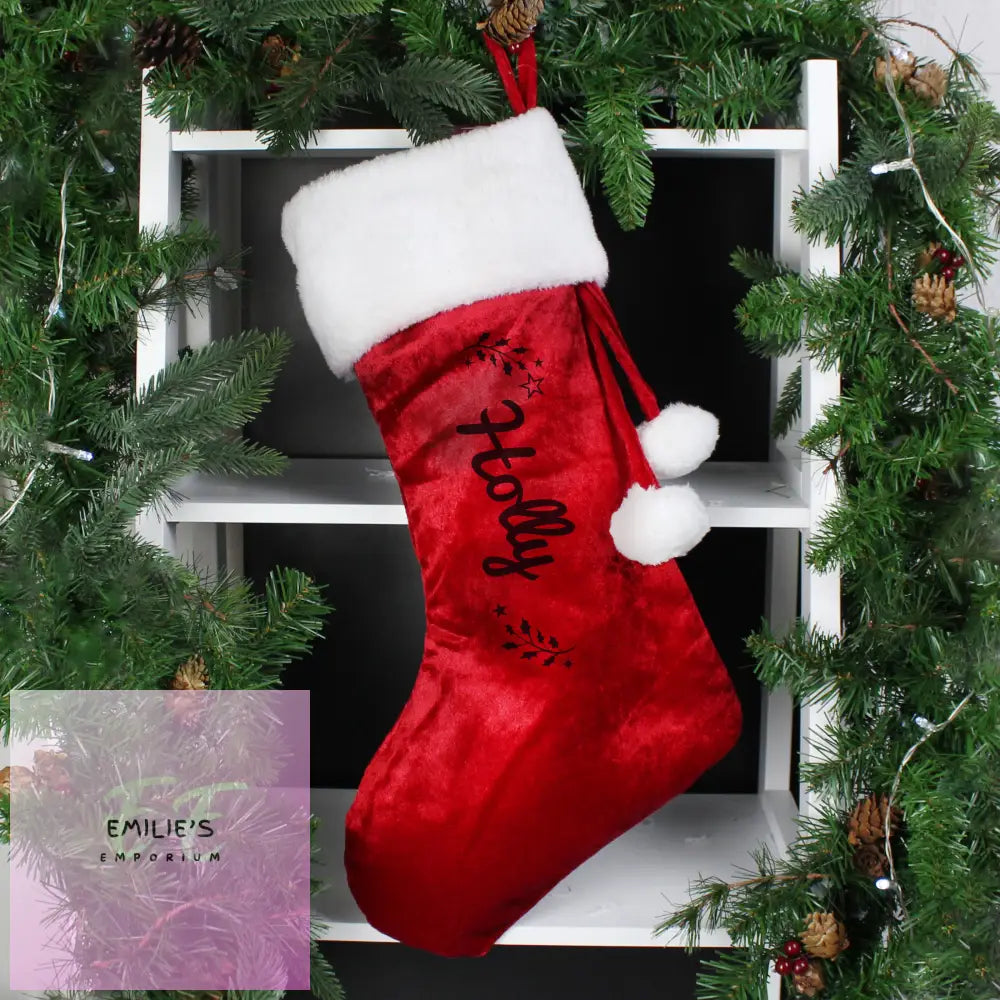 Personalised Holly Red Christmas Stocking