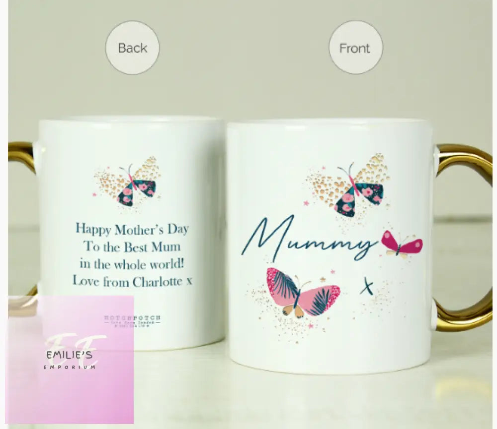 Personalised Hotchpotch Butterfly Gold Handle Mug