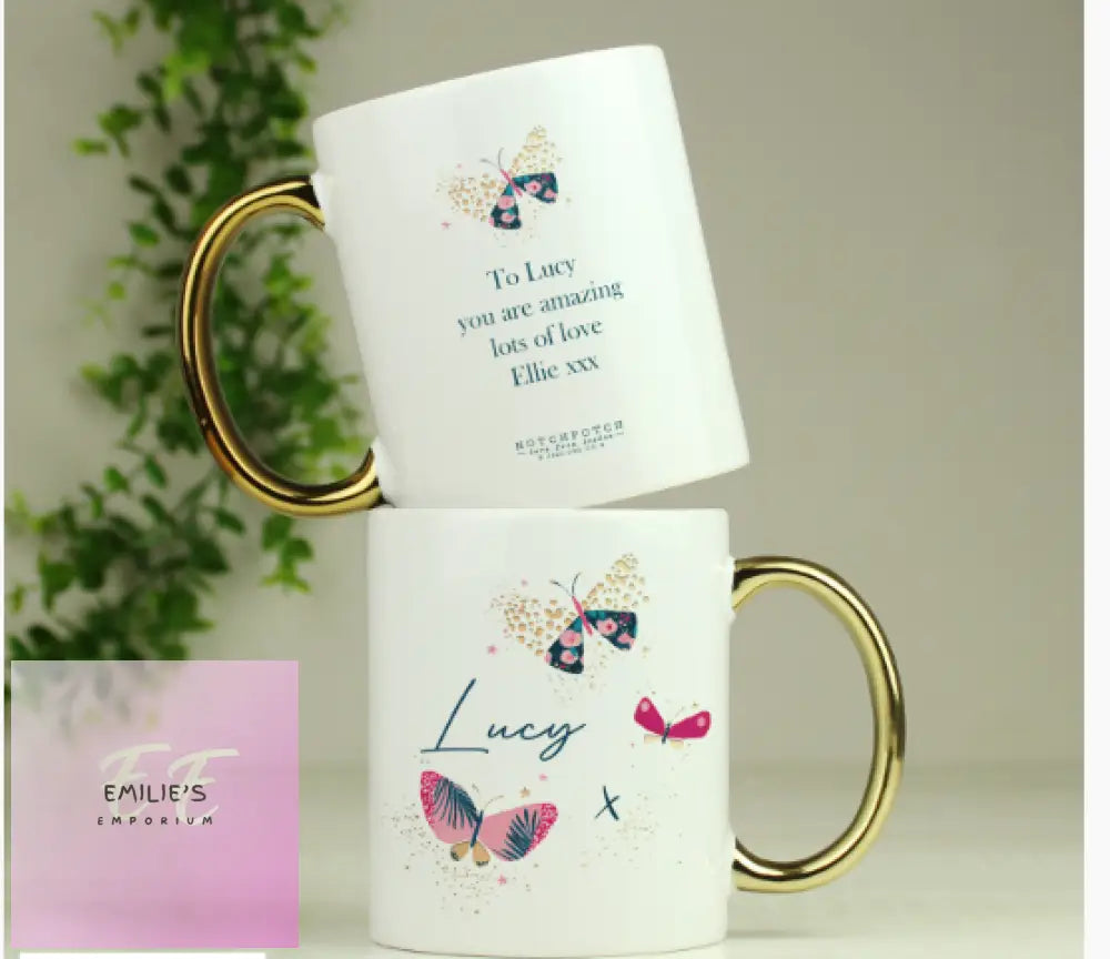 Personalised Hotchpotch Butterfly Gold Handle Mug