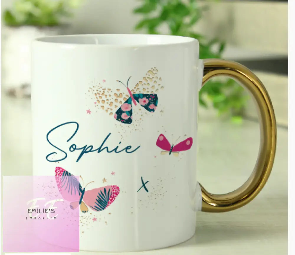 Personalised Hotchpotch Butterfly Gold Handle Mug