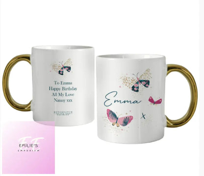 Personalised Hotchpotch Butterfly Gold Handle Mug