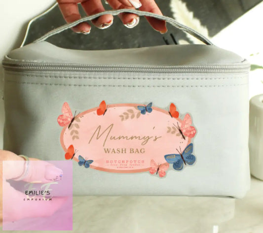 Personalised Hotchpotch Butterfly Grey Toiletry Bag