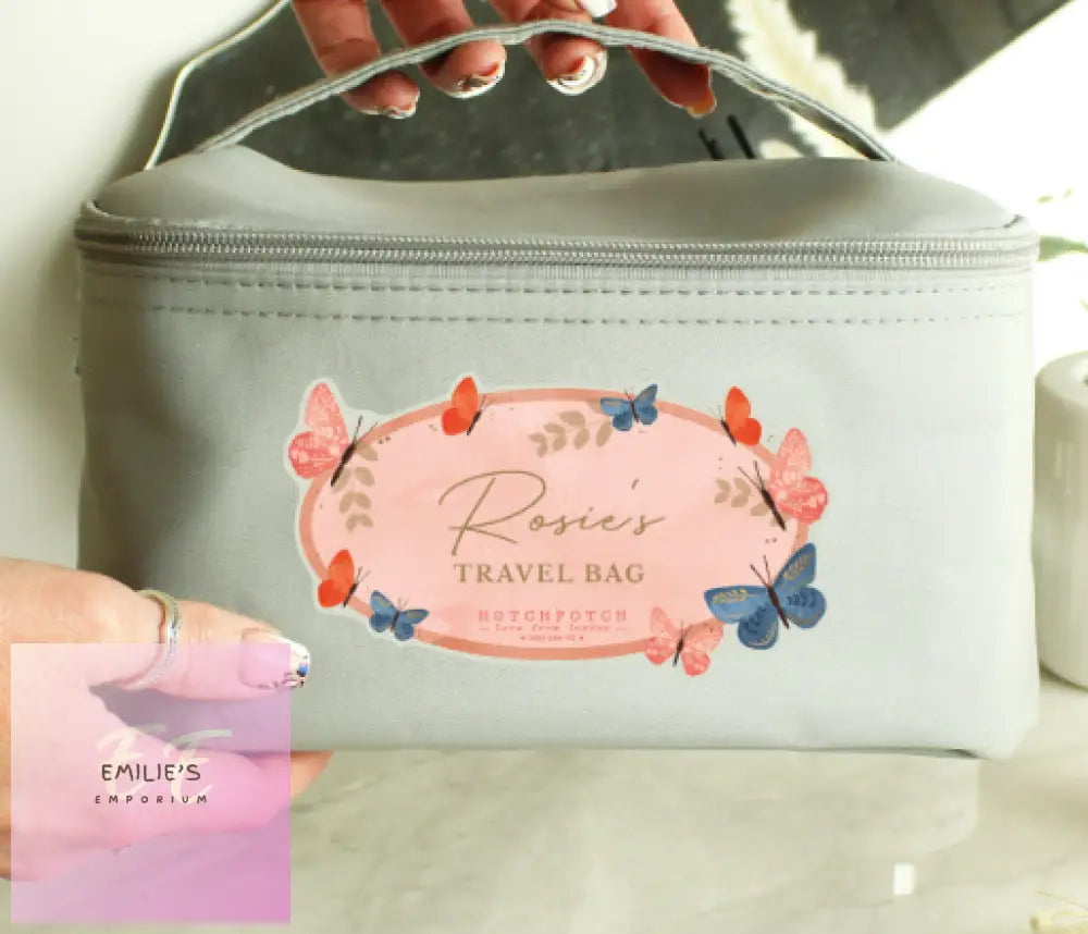 Personalised Hotchpotch Butterfly Grey Toiletry Bag