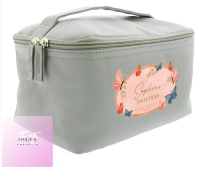 Personalised Hotchpotch Butterfly Grey Toiletry Bag