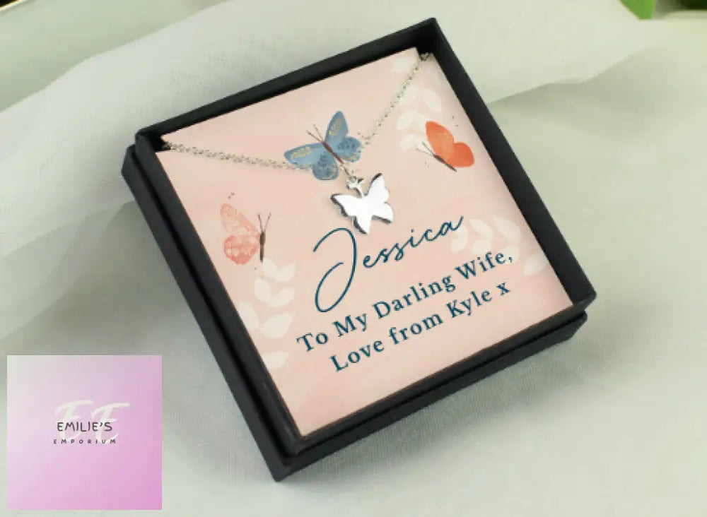 Personalised Hotchpotch Butterfly Sentiment Necklace And Box