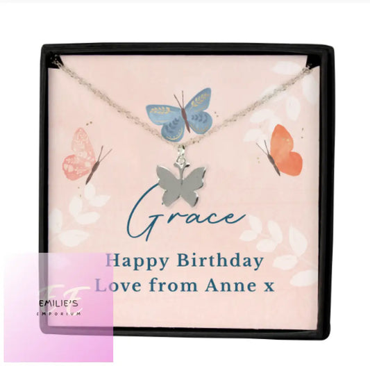 Personalised Hotchpotch Butterfly Sentiment Necklace And Box