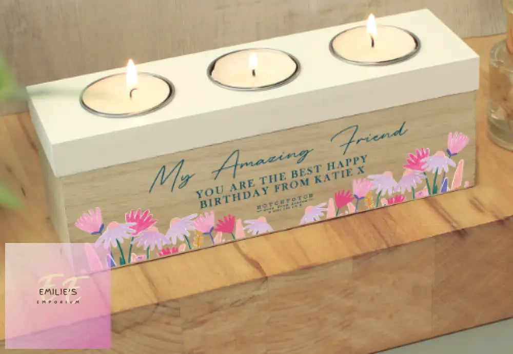 Personalised Hotchpotch Wild Flower Triple Tealight Box