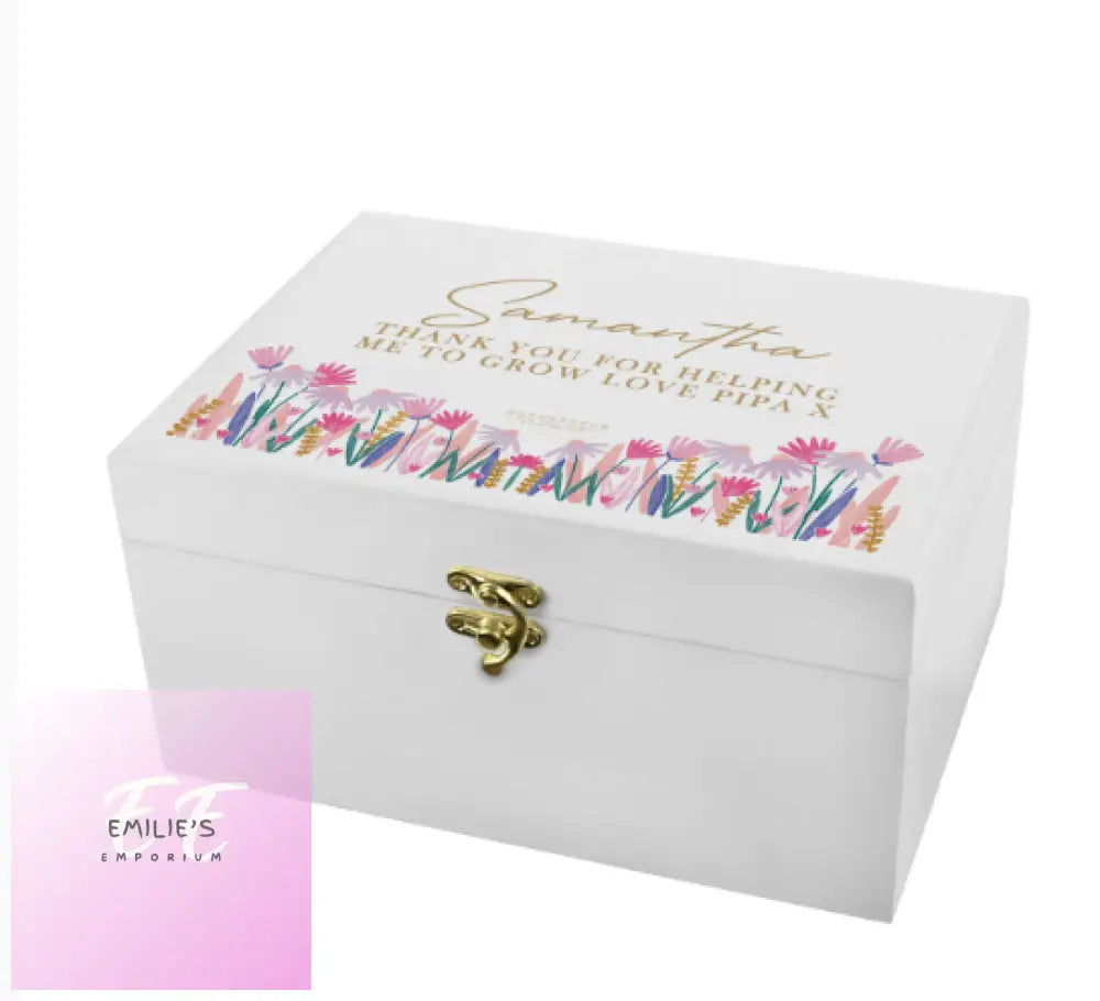 Personalised Hotchpotch Wild Flower White Wooden Keepsake Box