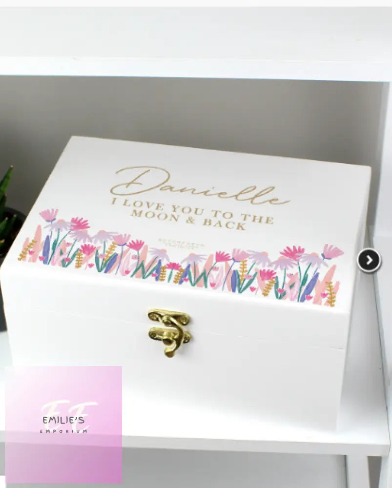 Personalised Hotchpotch Wild Flower White Wooden Keepsake Box
