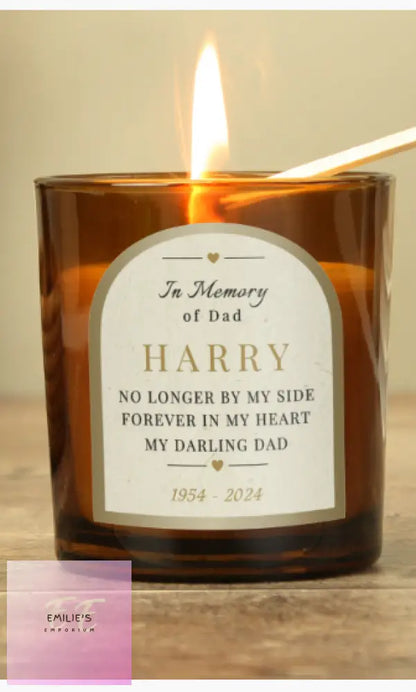 Personalised In Loving Memory Amber Glass Candle