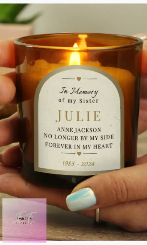 Personalised In Loving Memory Amber Glass Candle