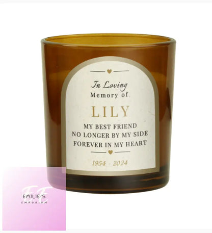 Personalised In Loving Memory Amber Glass Candle