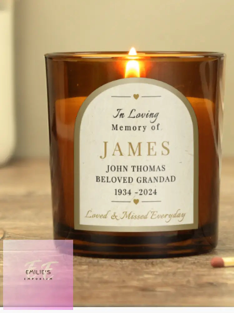 Personalised In Loving Memory Amber Glass Candle