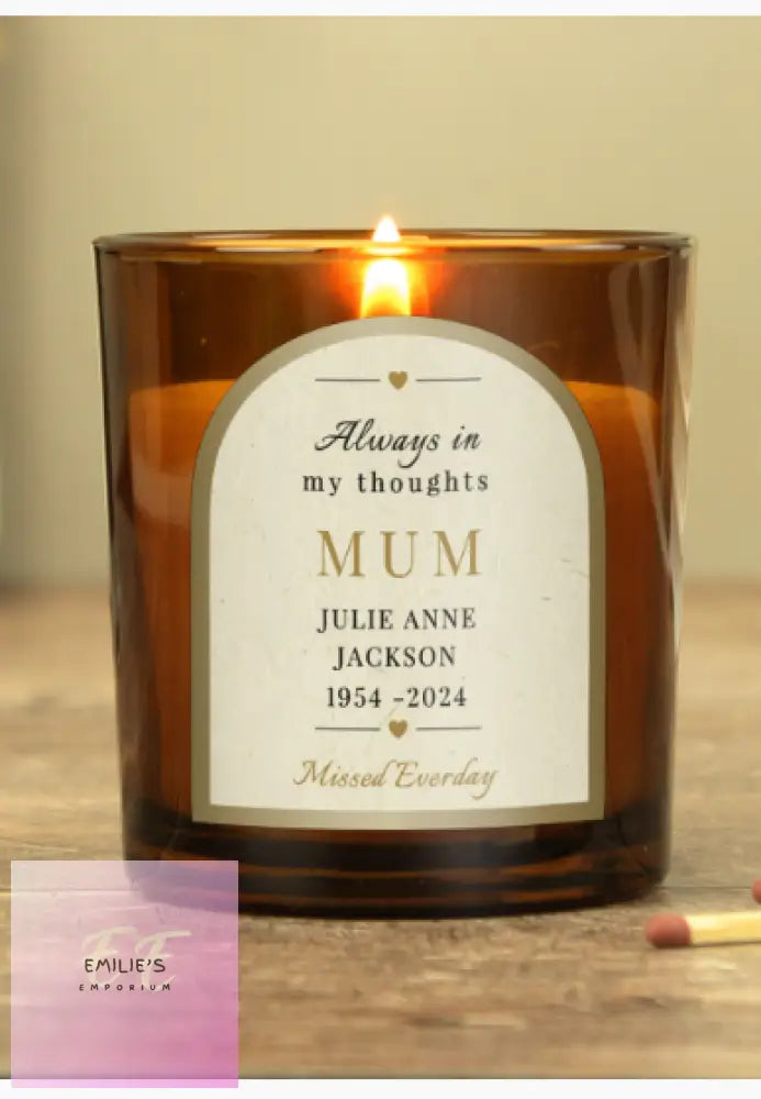 Personalised In Loving Memory Amber Glass Candle