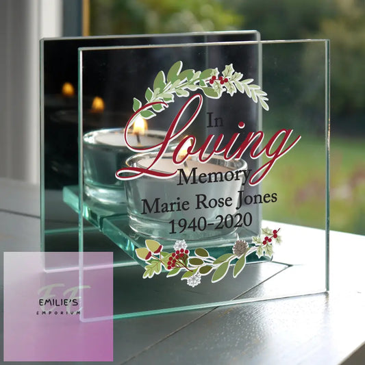 Personalised In Loving Memory Christmas Mirrored Glass Tea Light Candle Holder