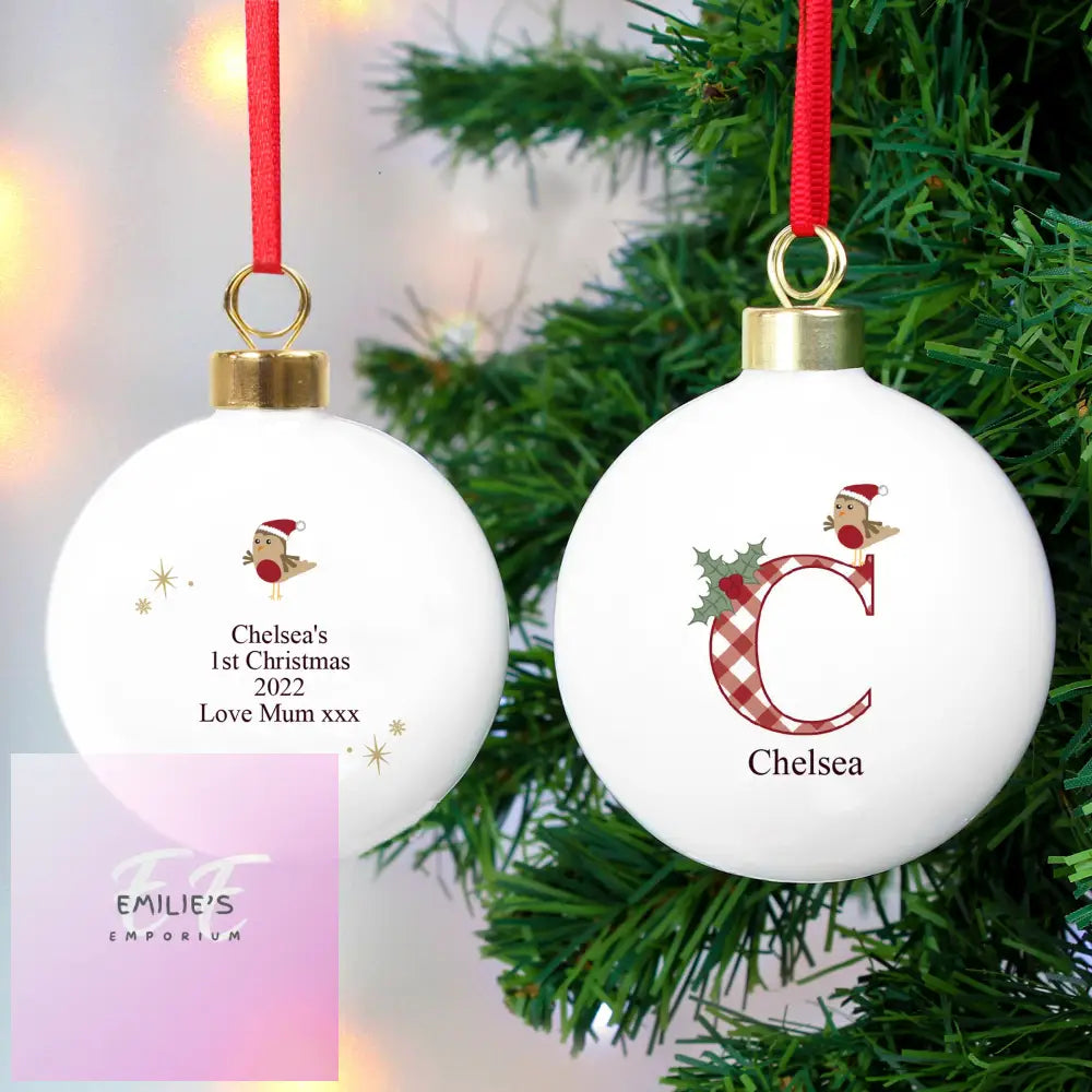 Personalised Initial Little Robin Bauble