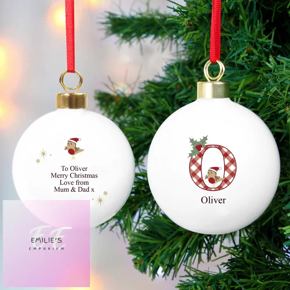 Personalised Initial Little Robin Bauble