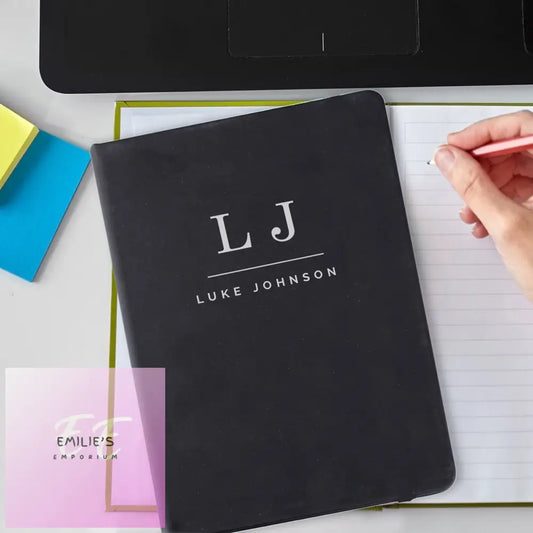 Personalised Initials Black Hardback Notebook