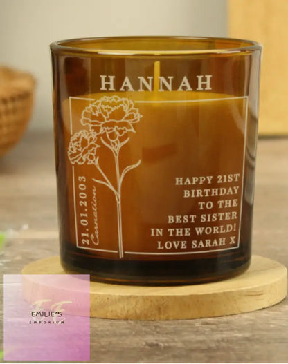 Personalised January Birth Flower Amber Glass Candle