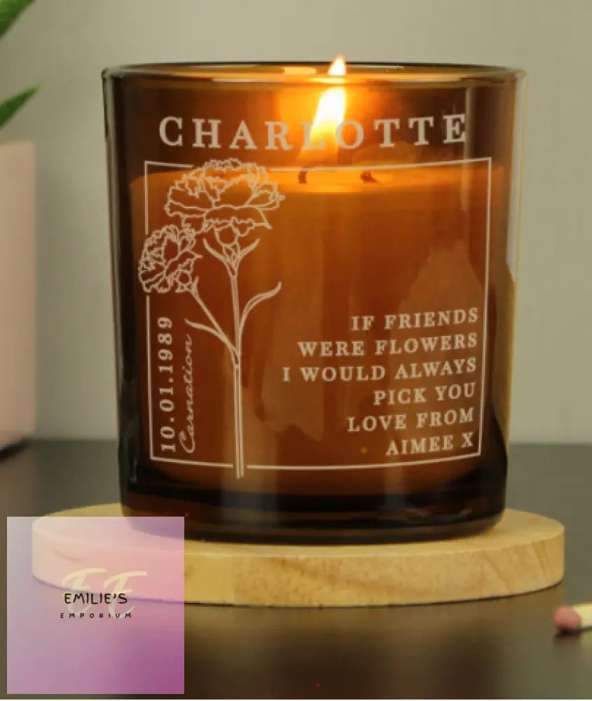 Personalised January Birth Flower Amber Glass Candle