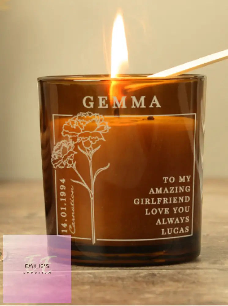 Personalised January Birth Flower Amber Glass Candle