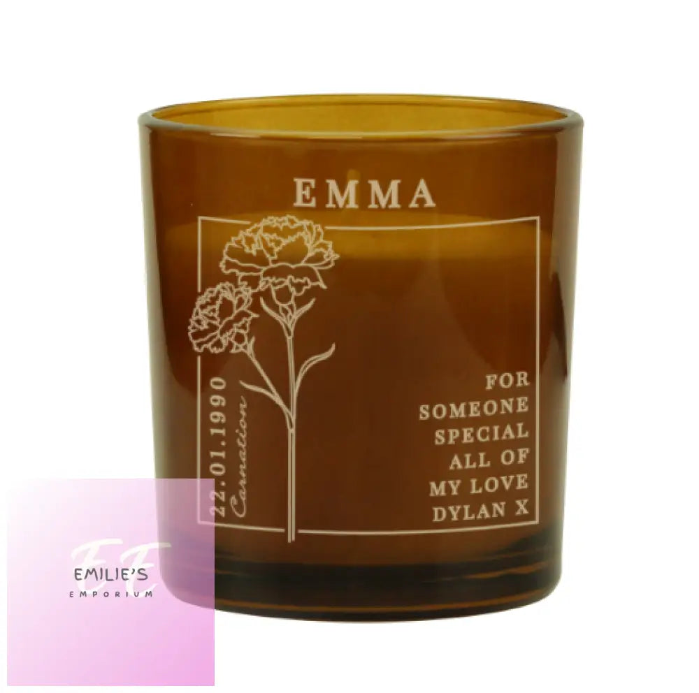 Personalised January Birth Flower Amber Glass Candle