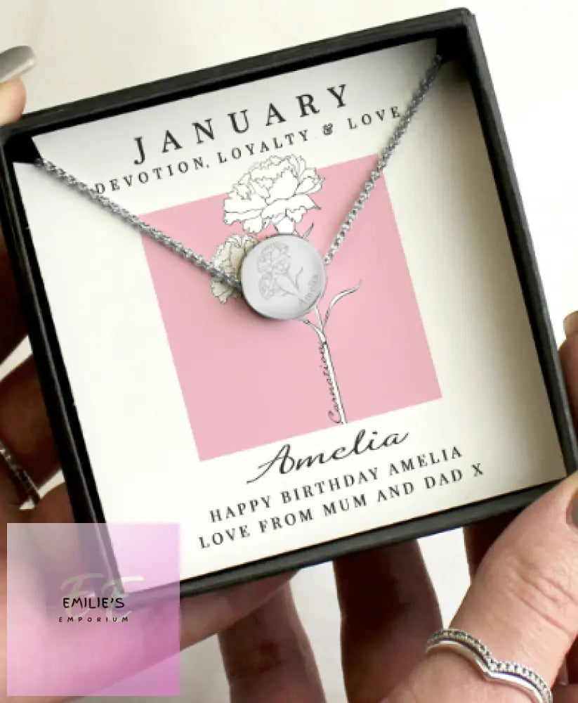 Personalised January Birth Flower Necklace And Box