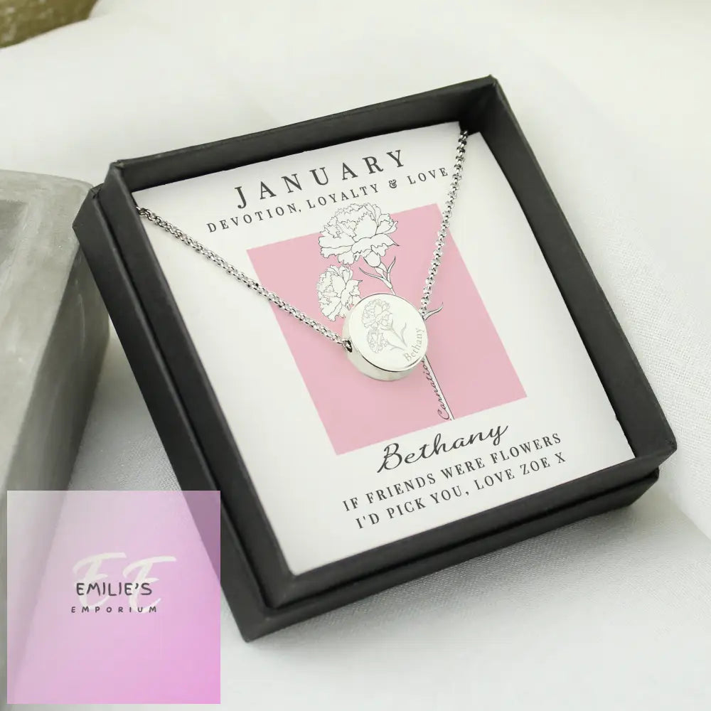 Personalised January Birth Flower Necklace And Box