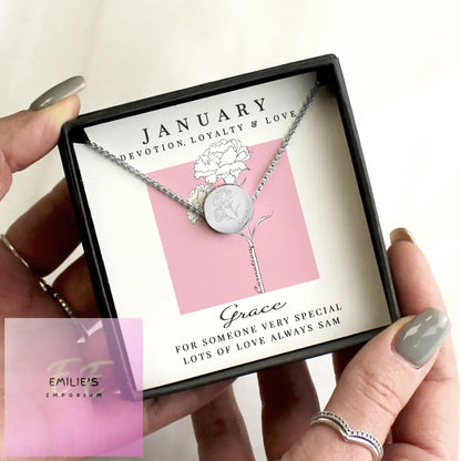 Personalised January Birth Flower Necklace And Box