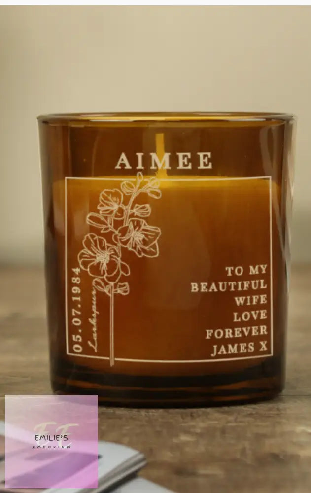 Personalised July Birth Flower Amber Glass Candle