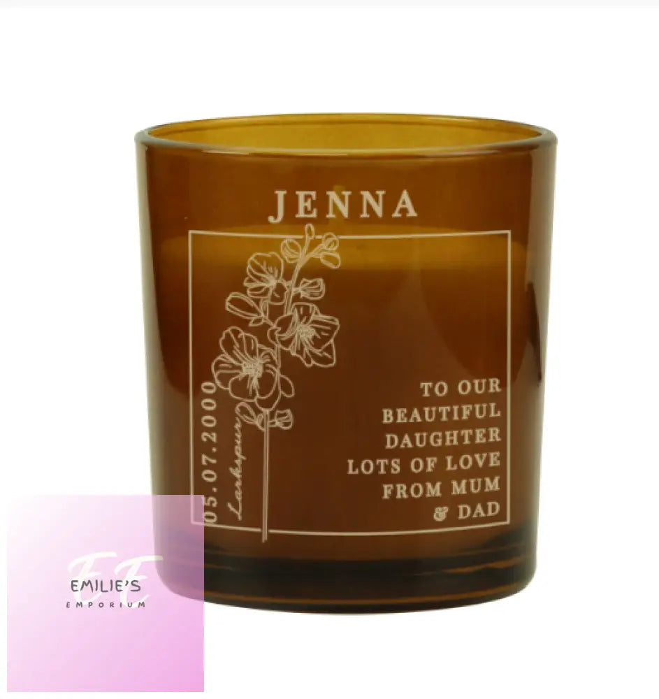 Personalised July Birth Flower Amber Glass Candle