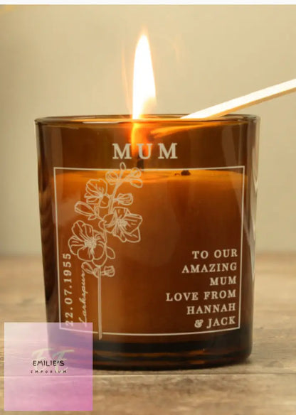 Personalised July Birth Flower Amber Glass Candle