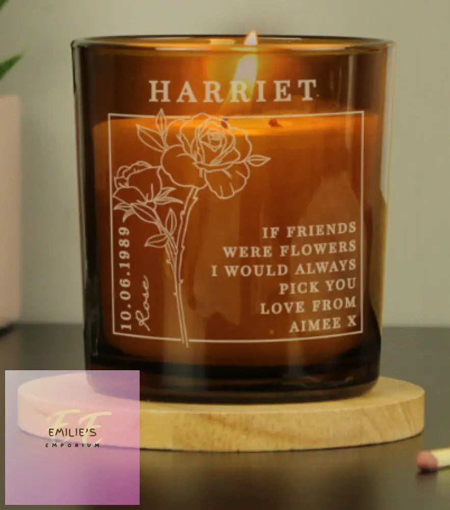 Personalised June Birth Flower Amber Glass Candle