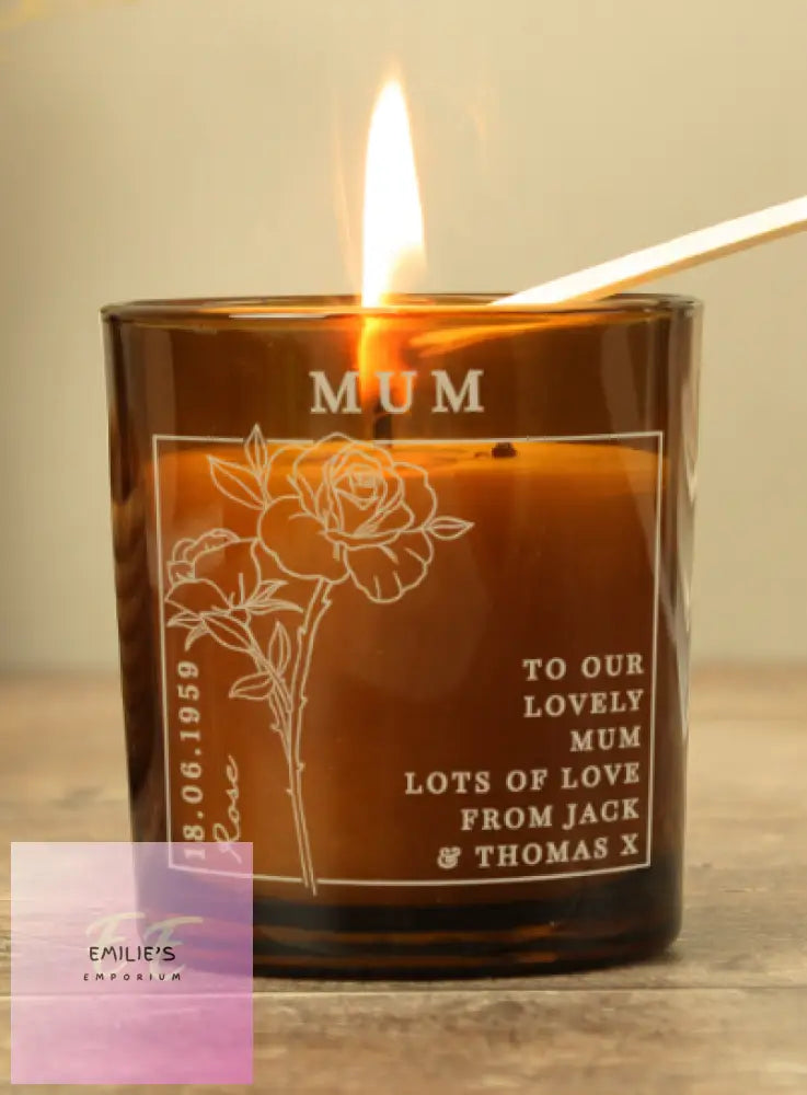 Personalised June Birth Flower Amber Glass Candle