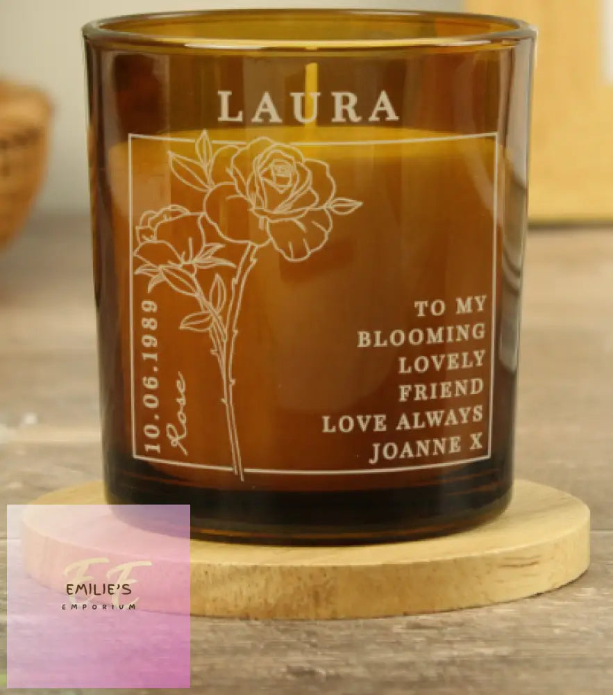 Personalised June Birth Flower Amber Glass Candle