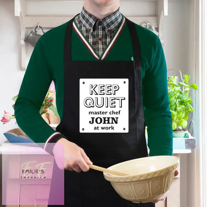 Personalised Keep Quiet Black Apron