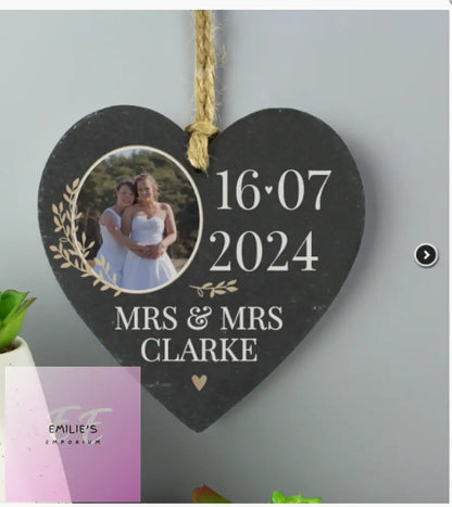 Personalised Large Date Photo Upload Slate Heart Decoration