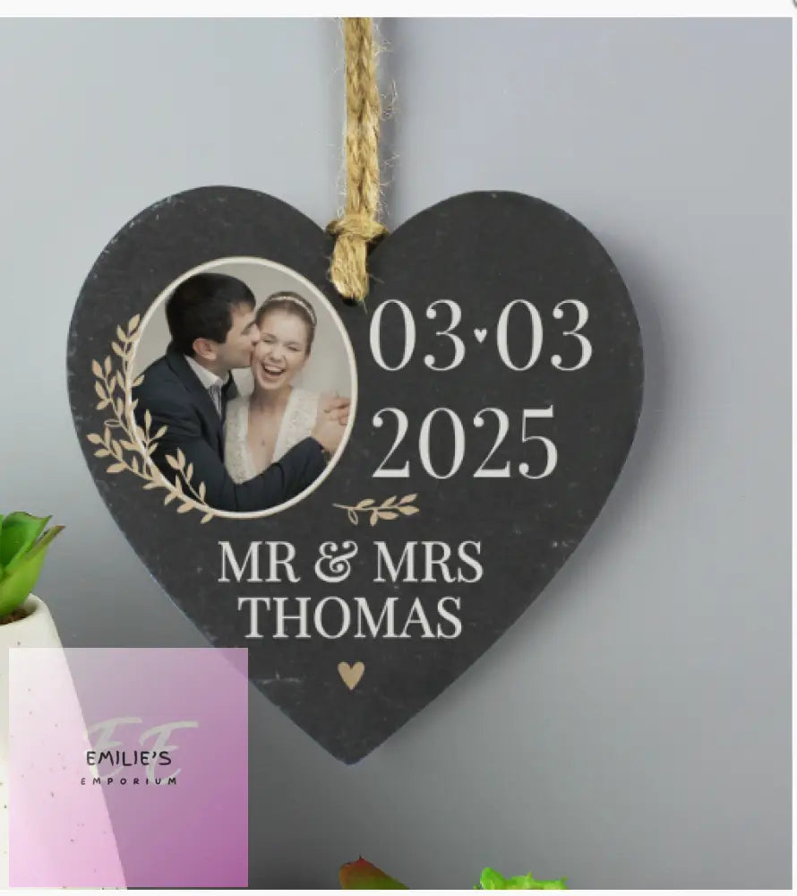 Personalised Large Date Photo Upload Slate Heart Decoration