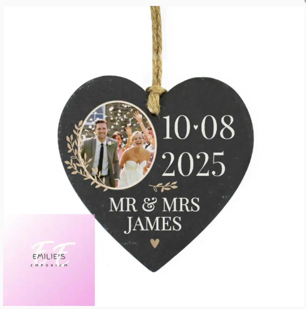 Personalised Large Date Photo Upload Slate Heart Decoration