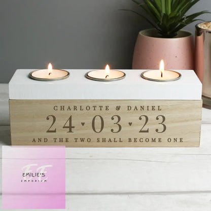 Personalised Large Date Triple Tea Light Box