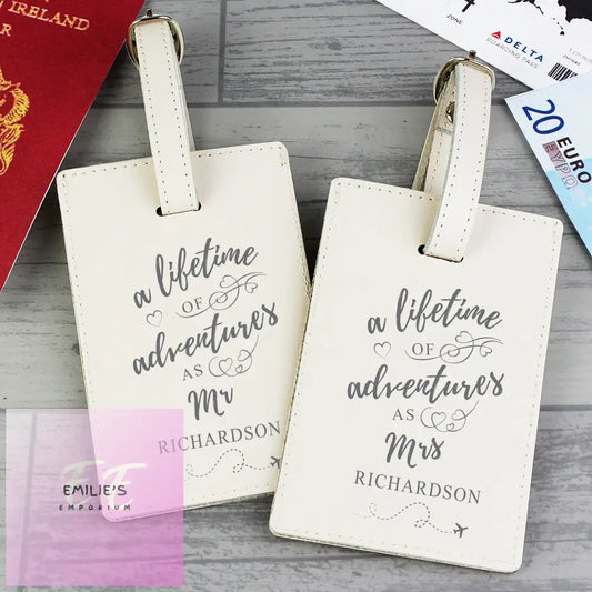 Personalised Lifetime Of Adventures Couples Luggage Tags