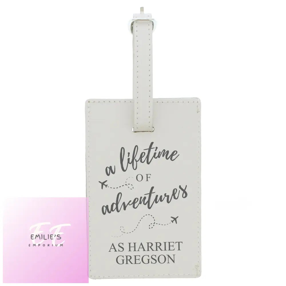 Personalised Lifetime Of Adventures Cream Luggage Tag