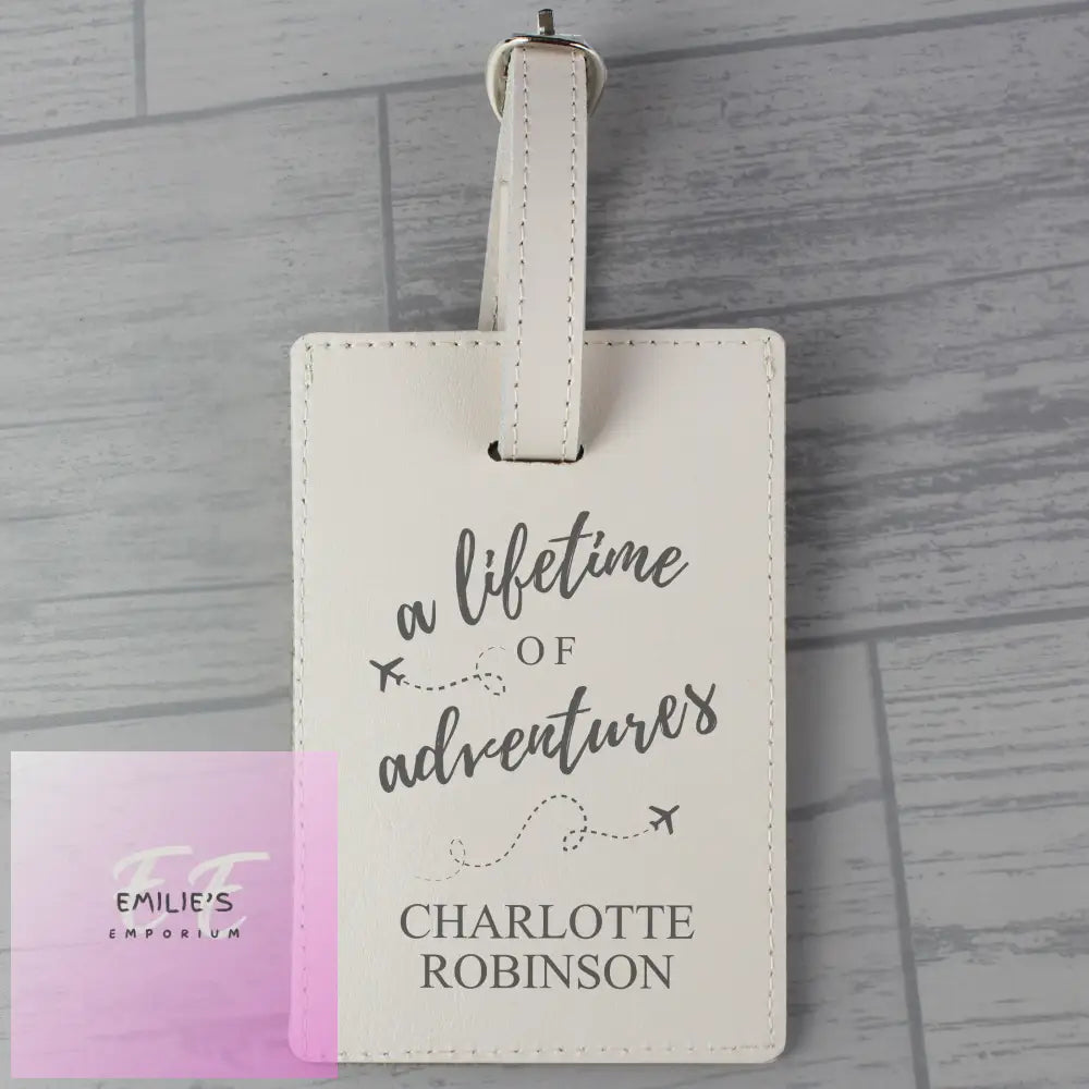 Personalised Lifetime Of Adventures Cream Luggage Tag